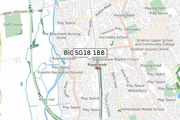 SG18 1BB map - small scale - OS Open Zoomstack (Ordnance Survey)