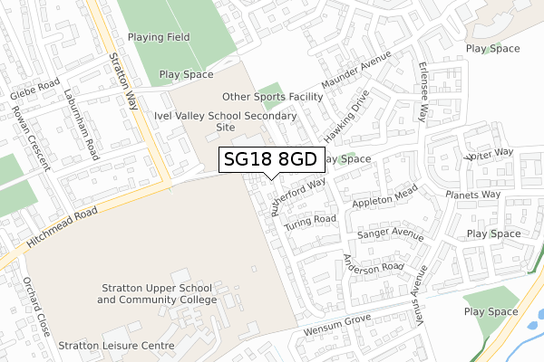 SG18 8GD map - large scale - OS Open Zoomstack (Ordnance Survey)