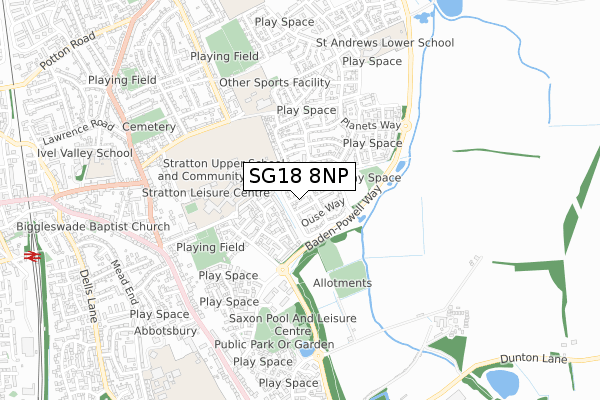 SG18 8NP map - small scale - OS Open Zoomstack (Ordnance Survey)