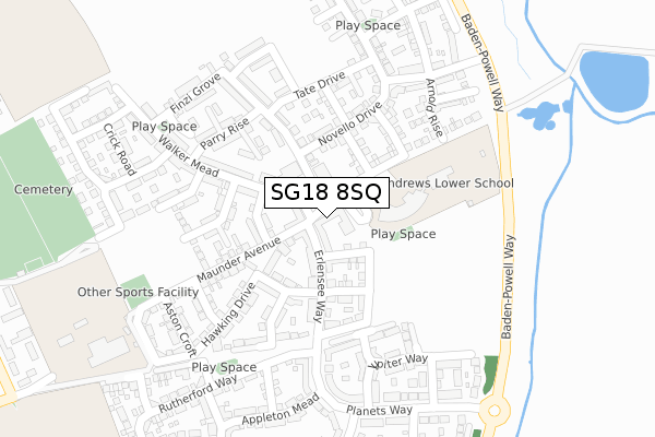 SG18 8SQ map - large scale - OS Open Zoomstack (Ordnance Survey) SG18 8SQ map - large scale - OS Open Zoomstack (Ordnance Survey)
