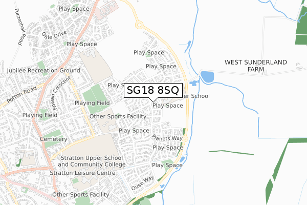 SG18 8SQ map - small scale - OS Open Zoomstack (Ordnance Survey) SG18 8SQ map - small scale - OS Open Zoomstack (Ordnance Survey)
