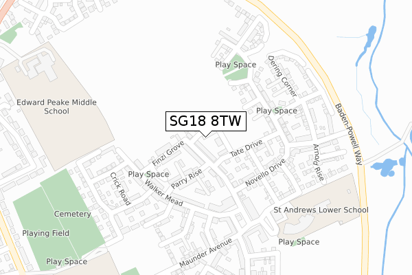 SG18 8TW map - large scale - OS Open Zoomstack (Ordnance Survey) SG18 8TW map - large scale - OS Open Zoomstack (Ordnance Survey)