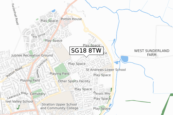 SG18 8TW map - small scale - OS Open Zoomstack (Ordnance Survey) SG18 8TW map - small scale - OS Open Zoomstack (Ordnance Survey)