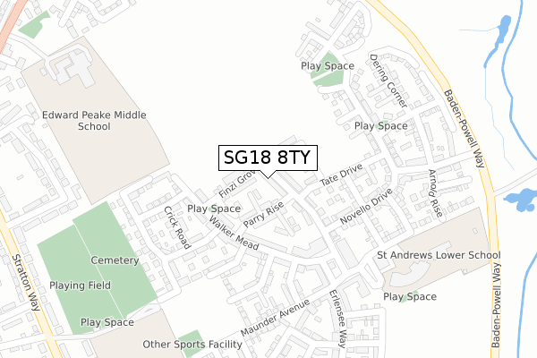 SG18 8TY map - large scale - OS Open Zoomstack (Ordnance Survey) SG18 8TY map - large scale - OS Open Zoomstack (Ordnance Survey)