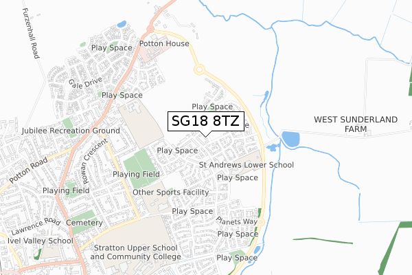 SG18 8TZ map - small scale - OS Open Zoomstack (Ordnance Survey) SG18 8TZ map - small scale - OS Open Zoomstack (Ordnance Survey)