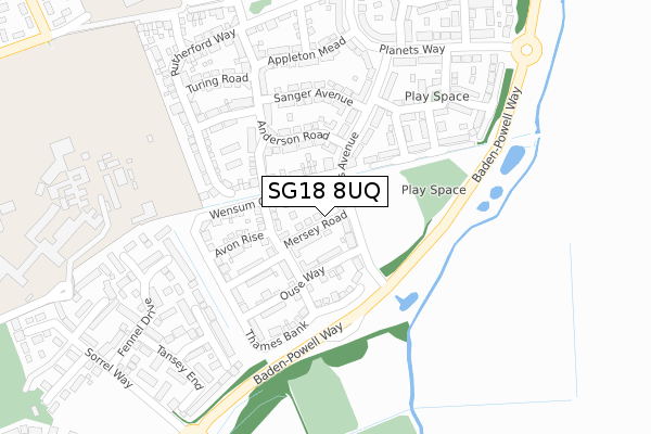 SG18 8UQ map - large scale - OS Open Zoomstack (Ordnance Survey)