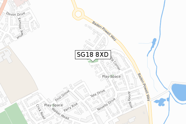 SG18 8XD map - large scale - OS Open Zoomstack (Ordnance Survey)