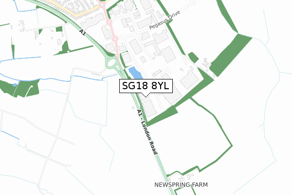 SG18 8YL map - small scale - OS Open Zoomstack (Ordnance Survey)