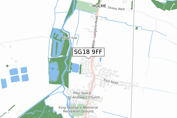 SG18 9FF map - small scale - OS Open Zoomstack (Ordnance Survey)