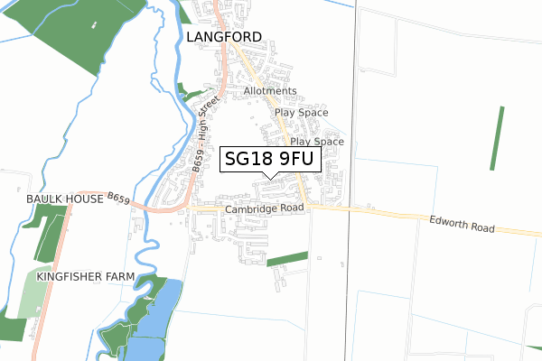 SG18 9FU map - small scale - OS Open Zoomstack (Ordnance Survey)