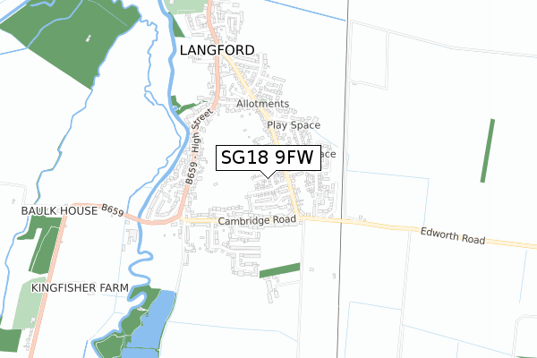 SG18 9FW map - small scale - OS Open Zoomstack (Ordnance Survey) SG18 9FW map - small scale - OS Open Zoomstack (Ordnance Survey)