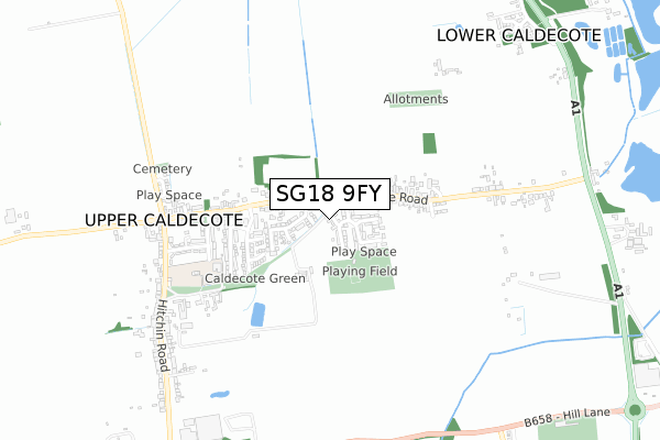 SG18 9FY map - small scale - OS Open Zoomstack (Ordnance Survey)