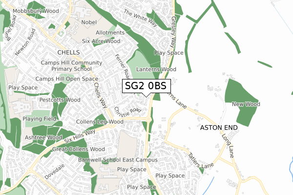 SG2 0BS map - small scale - OS Open Zoomstack (Ordnance Survey)