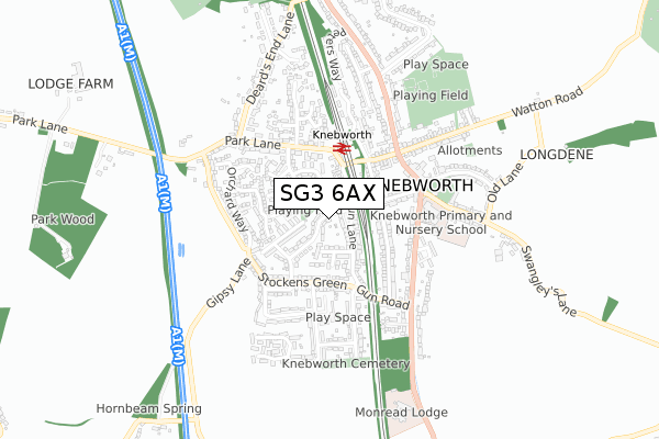 SG3 6AX map - small scale - OS Open Zoomstack (Ordnance Survey)