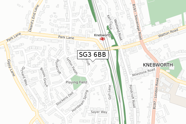 SG3 6BB map - large scale - OS Open Zoomstack (Ordnance Survey)