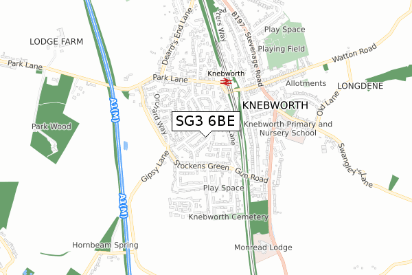 SG3 6BE map - small scale - OS Open Zoomstack (Ordnance Survey)