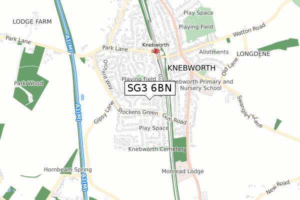 SG3 6BN map - small scale - OS Open Zoomstack (Ordnance Survey)