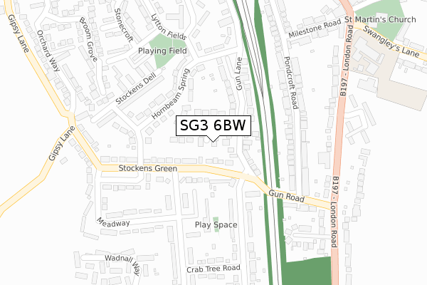 SG3 6BW map - large scale - OS Open Zoomstack (Ordnance Survey)