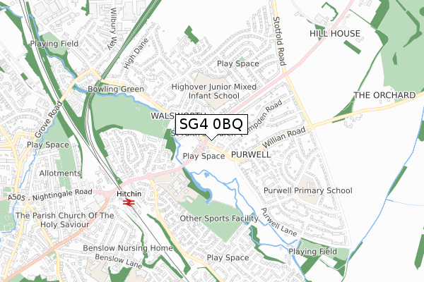 SG4 0BQ map - small scale - OS Open Zoomstack (Ordnance Survey)