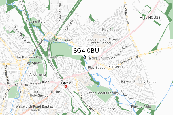 SG4 0BU map - small scale - OS Open Zoomstack (Ordnance Survey)