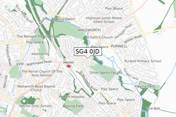 SG4 0JD map - small scale - OS Open Zoomstack (Ordnance Survey)