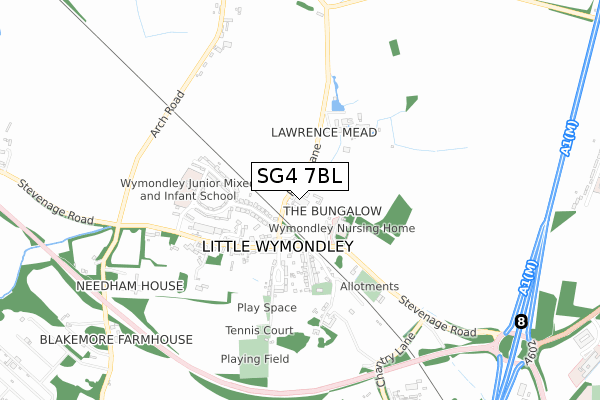 SG4 7BL map - small scale - OS Open Zoomstack (Ordnance Survey)