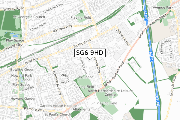 SG6 9HD map - small scale - OS Open Zoomstack (Ordnance Survey)