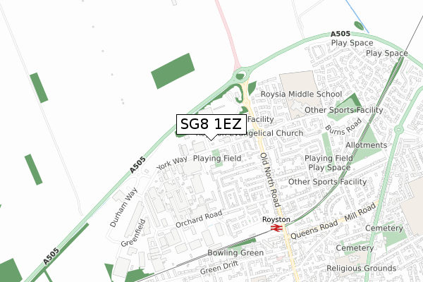 SG8 1EZ map - small scale - OS Open Zoomstack (Ordnance Survey)