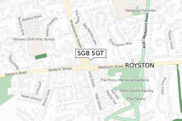 SG8 5GT map - large scale - OS Open Zoomstack (Ordnance Survey)