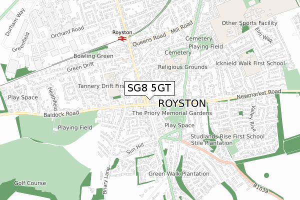 SG8 5GT map - small scale - OS Open Zoomstack (Ordnance Survey)