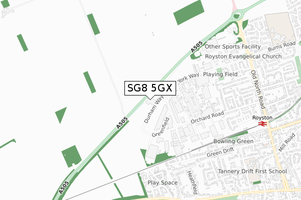 SG8 5GX map - small scale - OS Open Zoomstack (Ordnance Survey)