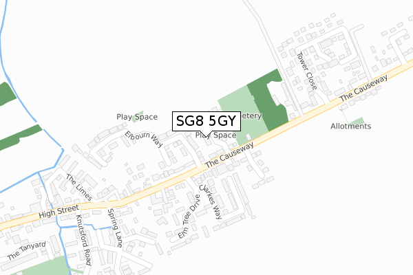 SG8 5GY map - large scale - OS Open Zoomstack (Ordnance Survey)