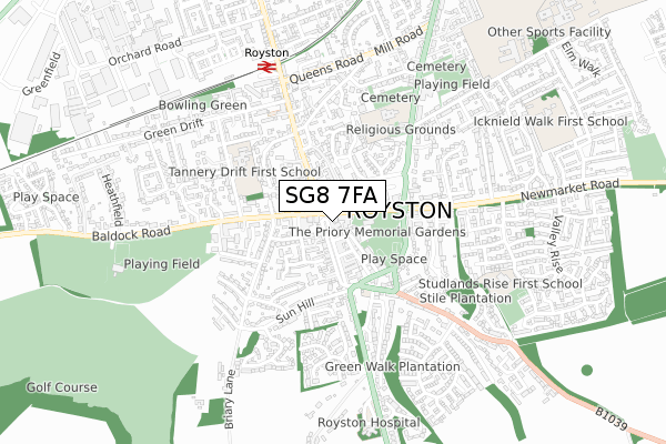 SG8 7FA map - small scale - OS Open Zoomstack (Ordnance Survey) SG8 7FA map - small scale - OS Open Zoomstack (Ordnance Survey)