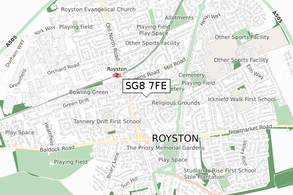 SG8 7FE map - small scale - OS Open Zoomstack (Ordnance Survey) SG8 7FE map - small scale - OS Open Zoomstack (Ordnance Survey)