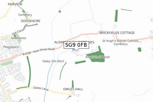 SG9 0FB map - small scale - OS Open Zoomstack (Ordnance Survey)