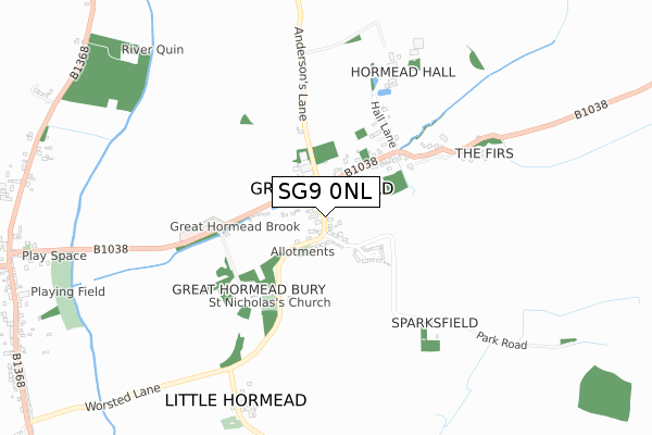 SG9 0NL map - small scale - OS Open Zoomstack (Ordnance Survey)
