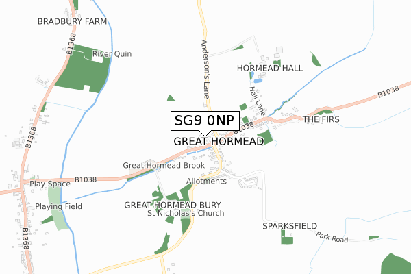 SG9 0NP map - small scale - OS Open Zoomstack (Ordnance Survey)