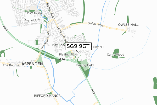 SG9 9GT map - small scale - OS Open Zoomstack (Ordnance Survey)
