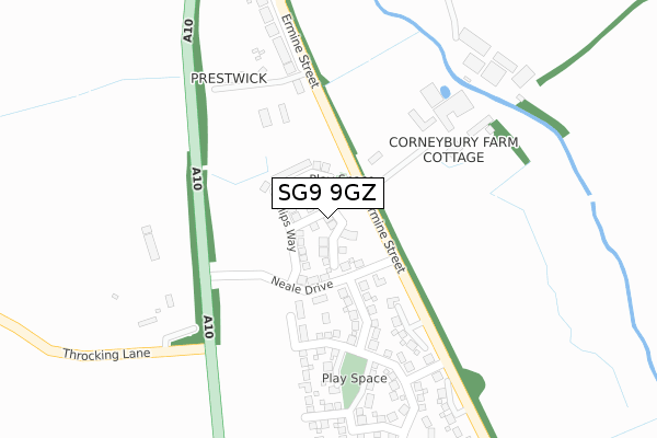 SG9 9GZ map - large scale - OS Open Zoomstack (Ordnance Survey)