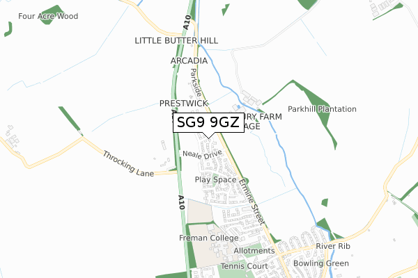 SG9 9GZ map - small scale - OS Open Zoomstack (Ordnance Survey)