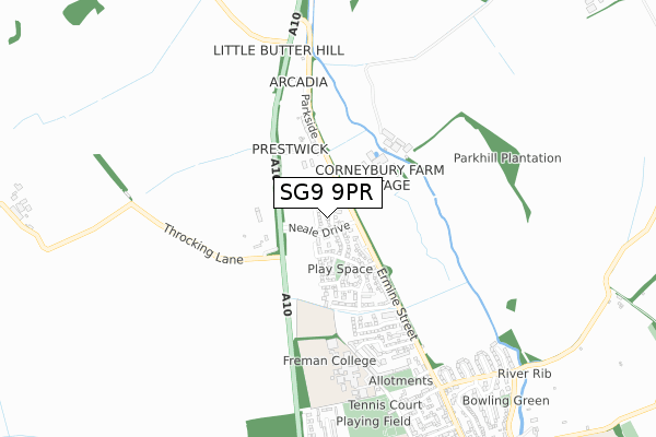 SG9 9PR map - small scale - OS Open Zoomstack (Ordnance Survey)