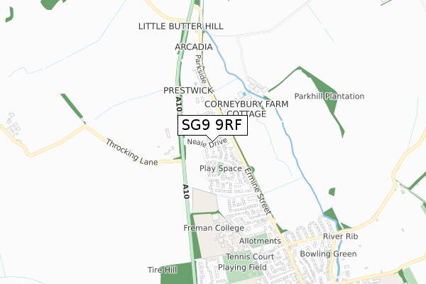 SG9 9RF map - small scale - OS Open Zoomstack (Ordnance Survey)