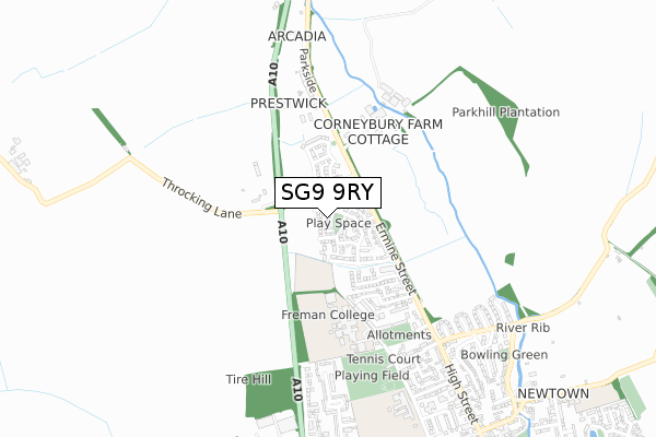 SG9 9RY map - small scale - OS Open Zoomstack (Ordnance Survey)