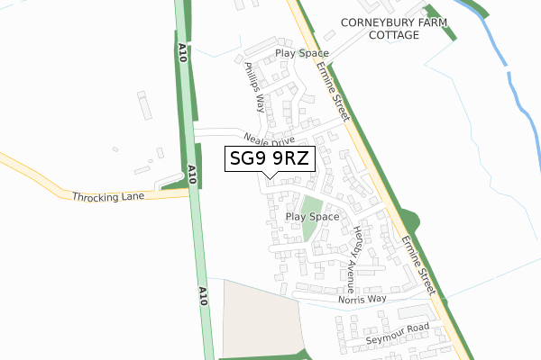 SG9 9RZ map - large scale - OS Open Zoomstack (Ordnance Survey)