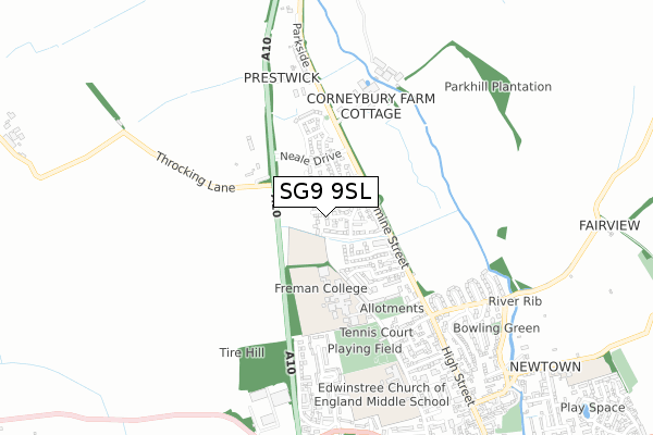 SG9 9SL map - small scale - OS Open Zoomstack (Ordnance Survey)