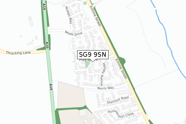 SG9 9SN map - large scale - OS Open Zoomstack (Ordnance Survey)