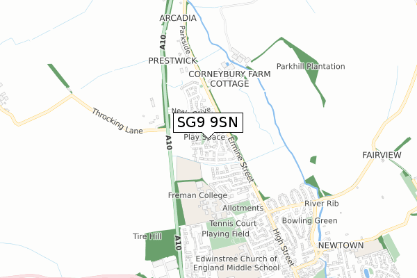 SG9 9SN map - small scale - OS Open Zoomstack (Ordnance Survey)
