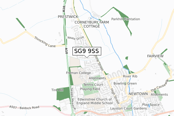 SG9 9SS map - small scale - OS Open Zoomstack (Ordnance Survey)