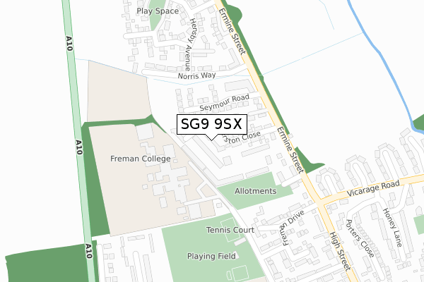 SG9 9SX map - large scale - OS Open Zoomstack (Ordnance Survey)