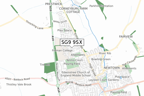SG9 9SX map - small scale - OS Open Zoomstack (Ordnance Survey)